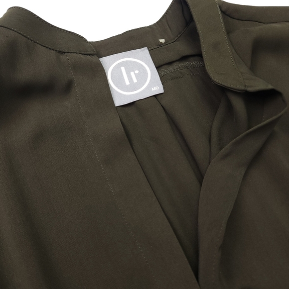 LR Olive Poly Belted Slip Dress Sz M - Picture 8 of 9